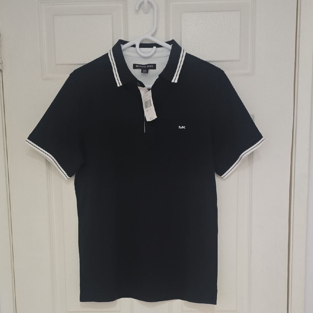 Michael Kors Men's Polo Shirt in Black with White Accents NWT SIZE SM